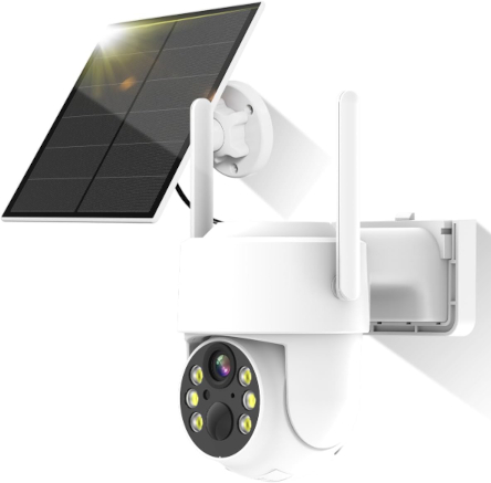 Easytao Q25 camera with a solar panel, antennas, and wall mount.