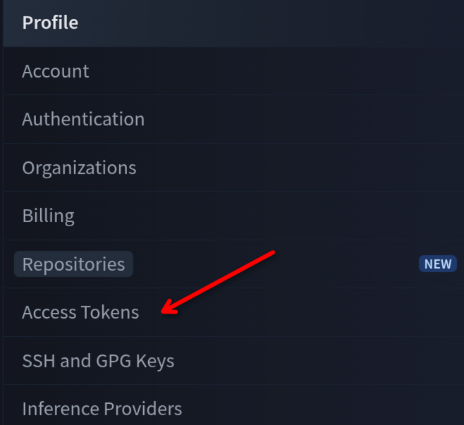 Imagen de la página de access tokens